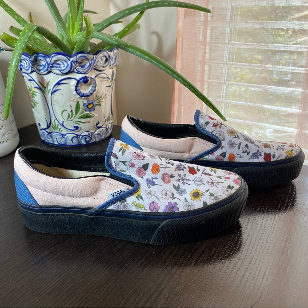 Vans Custom platform Slip-On Women’s 8.5 State Flowers Pattern Print NWOT - Picture 4 of 10